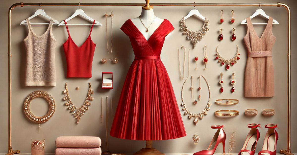 Rød kjole og smykker