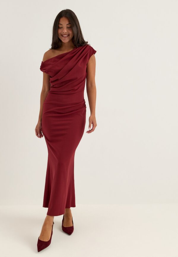 Asymmetric Draped Midi Dress
