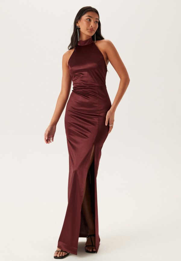 Stretch Satin Halterneck Gown